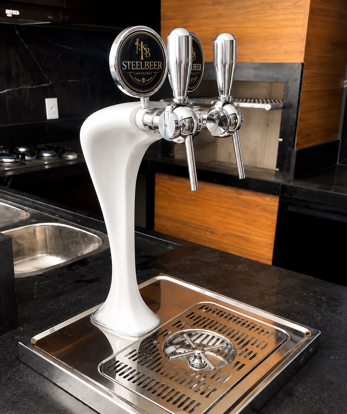 Chopeira SteelBeer em instalação real com identidade oficial